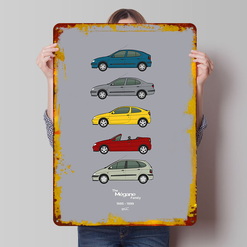 Vintage Collectible Tins - Pôster Impresso Coleção Carro Esportivo Megane